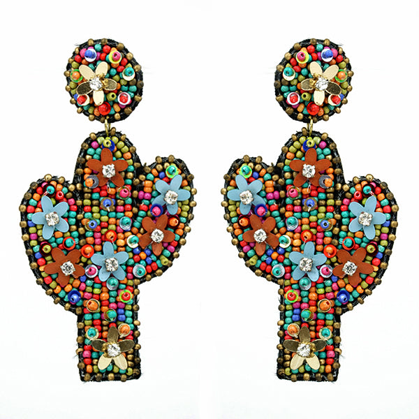 Rainbow Cactus Beaded Earrings