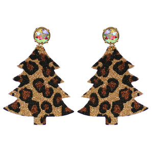 Gold Glittery Leopard Tree Earrings 289