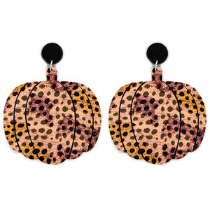 Wood Leopard Pumpkin Earrings