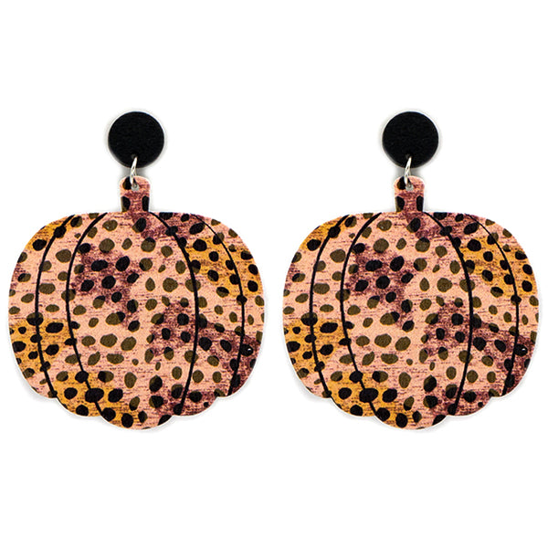 Wood Leopard Pumpkin Earrings