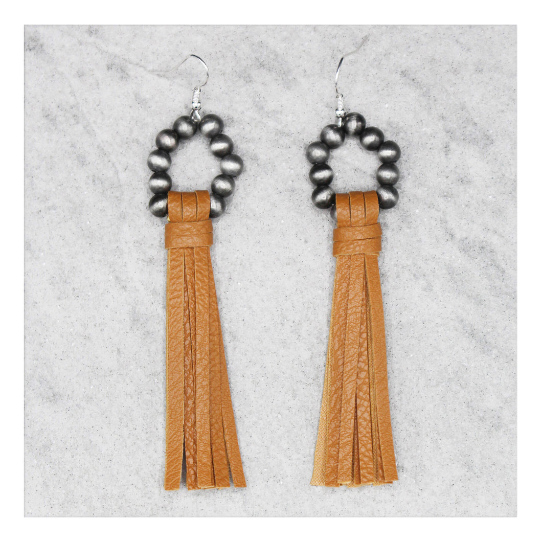 Faux Navajo Pearl and Brown Tassel Earrings