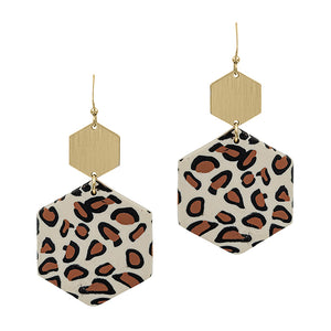 Clay Hexagon Leopard Earrings