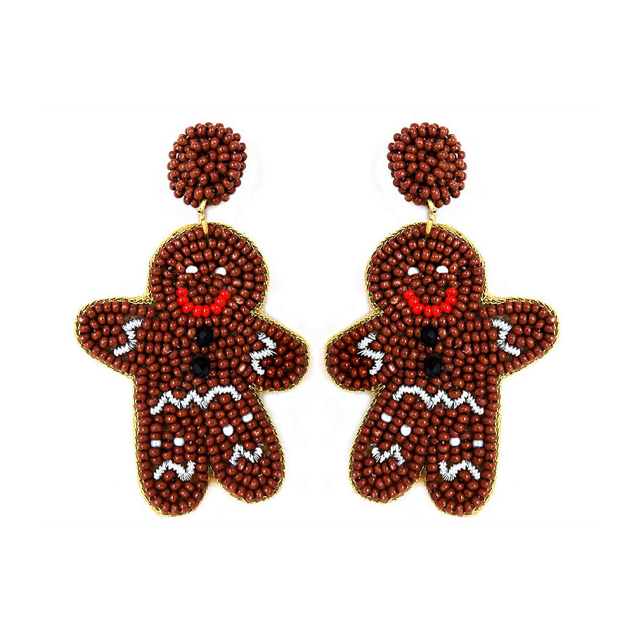 Gingerbread Man Seed Bead Earrings