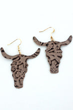 Load image into Gallery viewer, Taupe Faux Leather Steer Skull Earrings 22