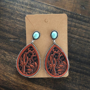 Leopard, Cactus, and Sunflower Faux Leather Earrings