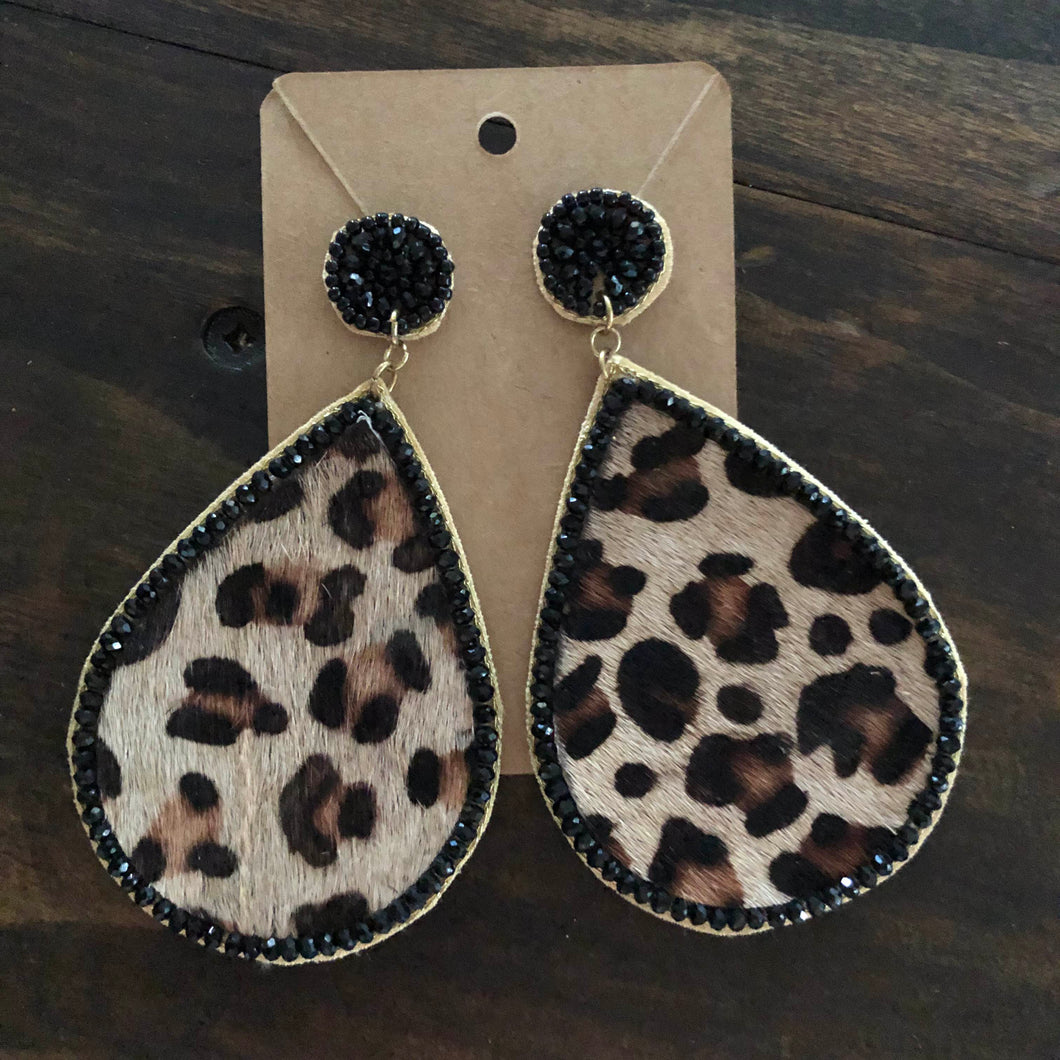 Large Leopard Beaded Earrings