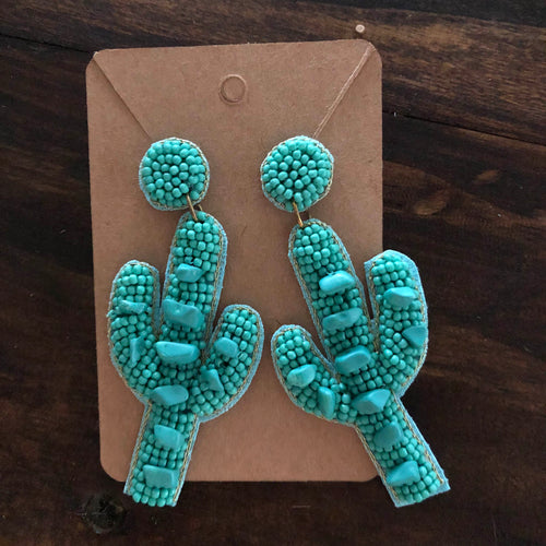 Beaded Turquoise Cactus Earrings