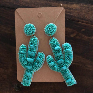 Beaded Turquoise Cactus Earrings