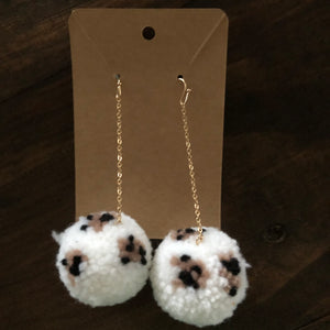 White and Leopard Poof Earrings