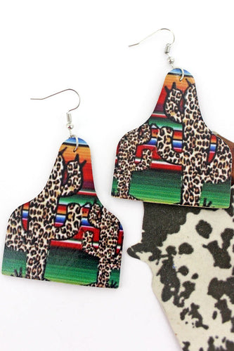 Leopard Cactus and Serape Cow Tag Earrings 20