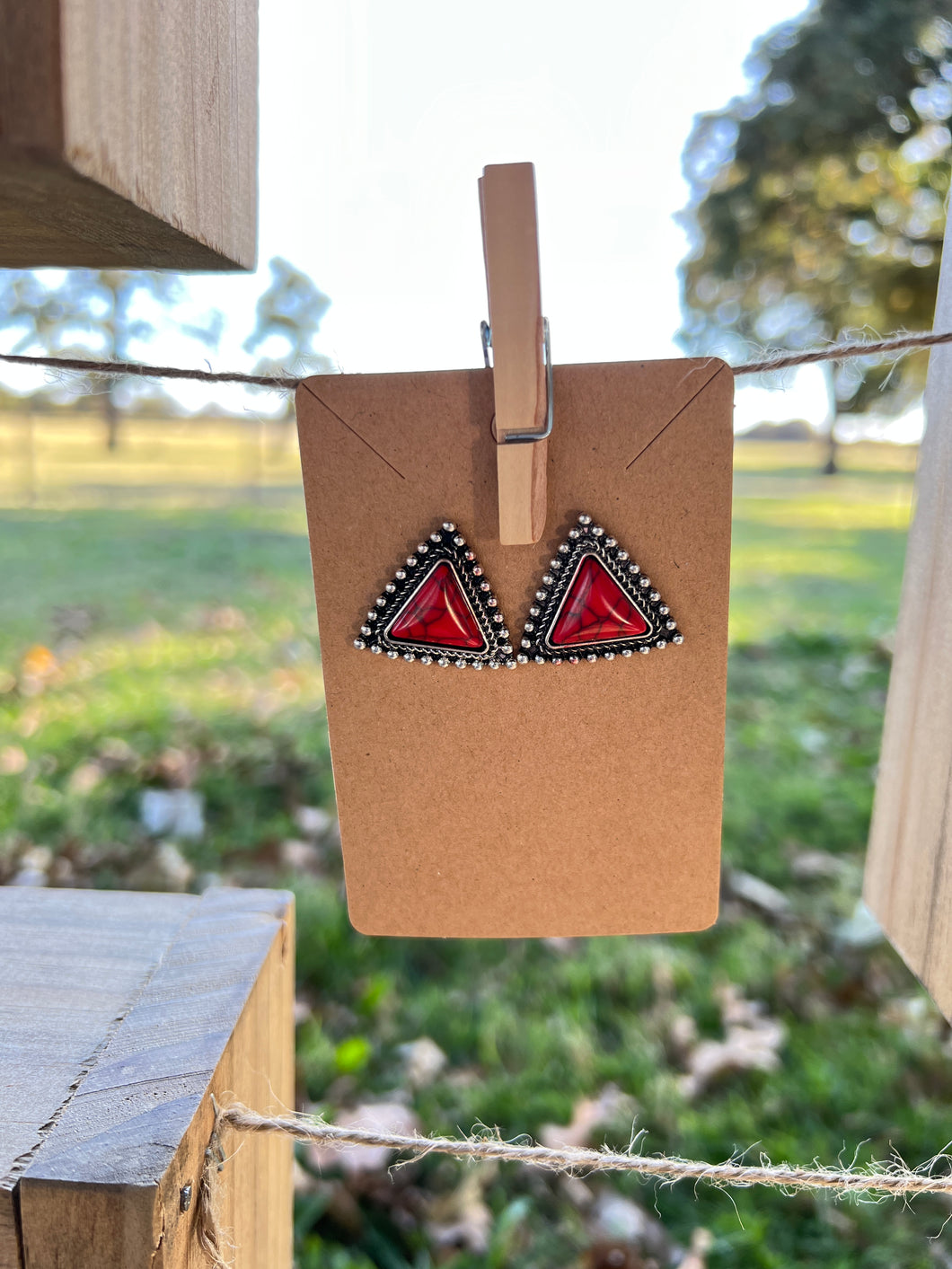 Red Stone Triangle Square Earrings 30