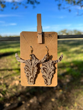 Load image into Gallery viewer, Taupe Faux Leather Steer Skull Earrings 22