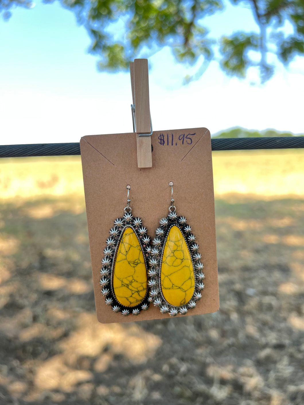 Yellow Teardrop Stone Earrings