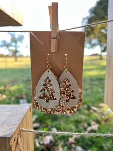 Gold Glitter Teardrop Tree Earrings C8