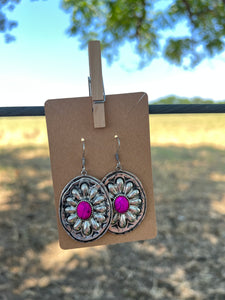 Pink Silver Floral Earrings