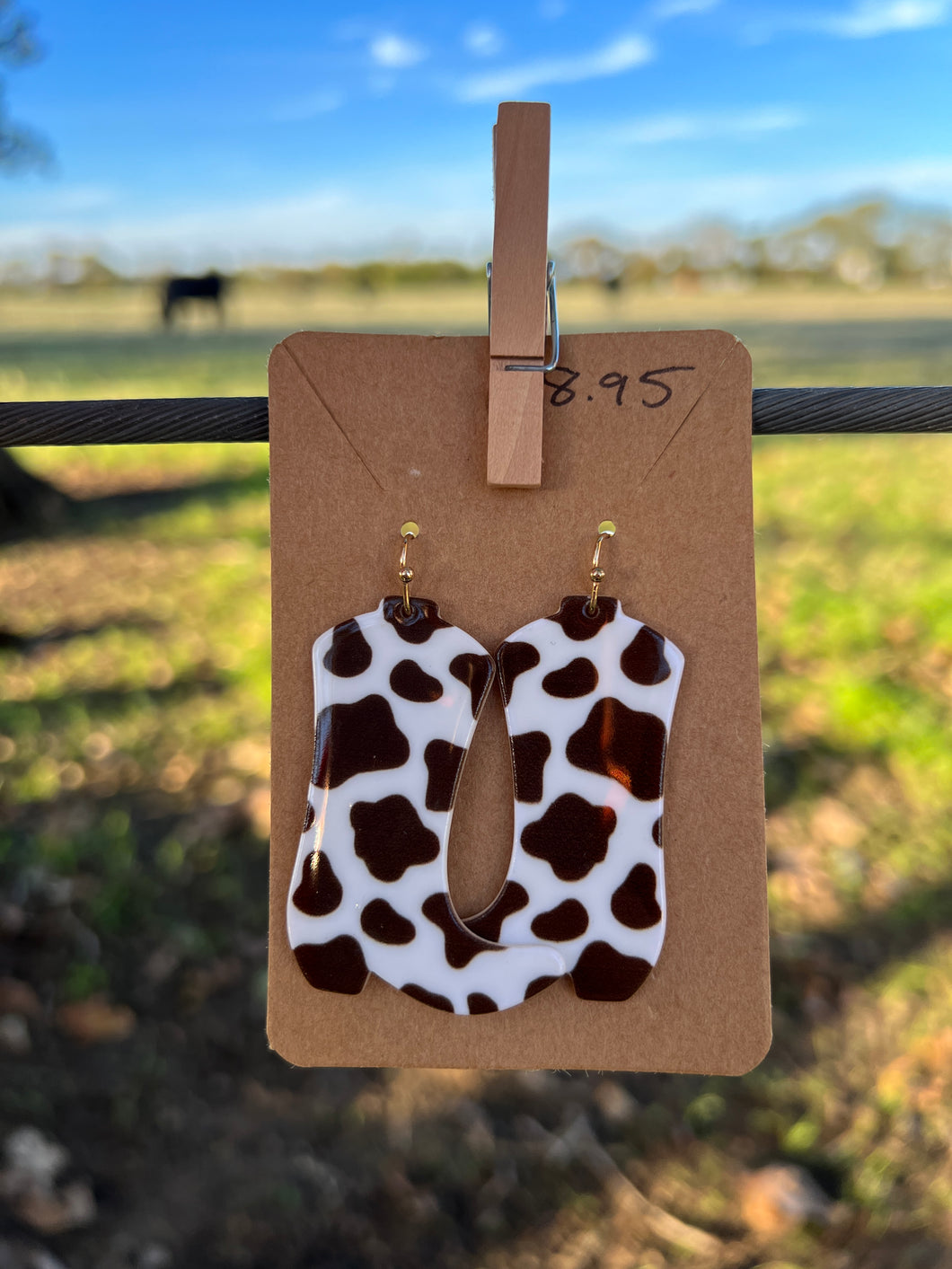 Cow Print Cowboy Boot Earrings