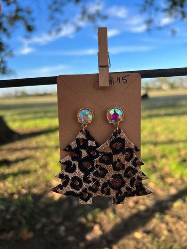 Gold Glittery Leopard Tree Earrings 289