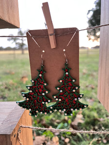 Green and Red Tree Earrings C3