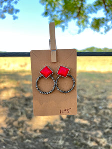 Mini Red Circle Stud Earrings
