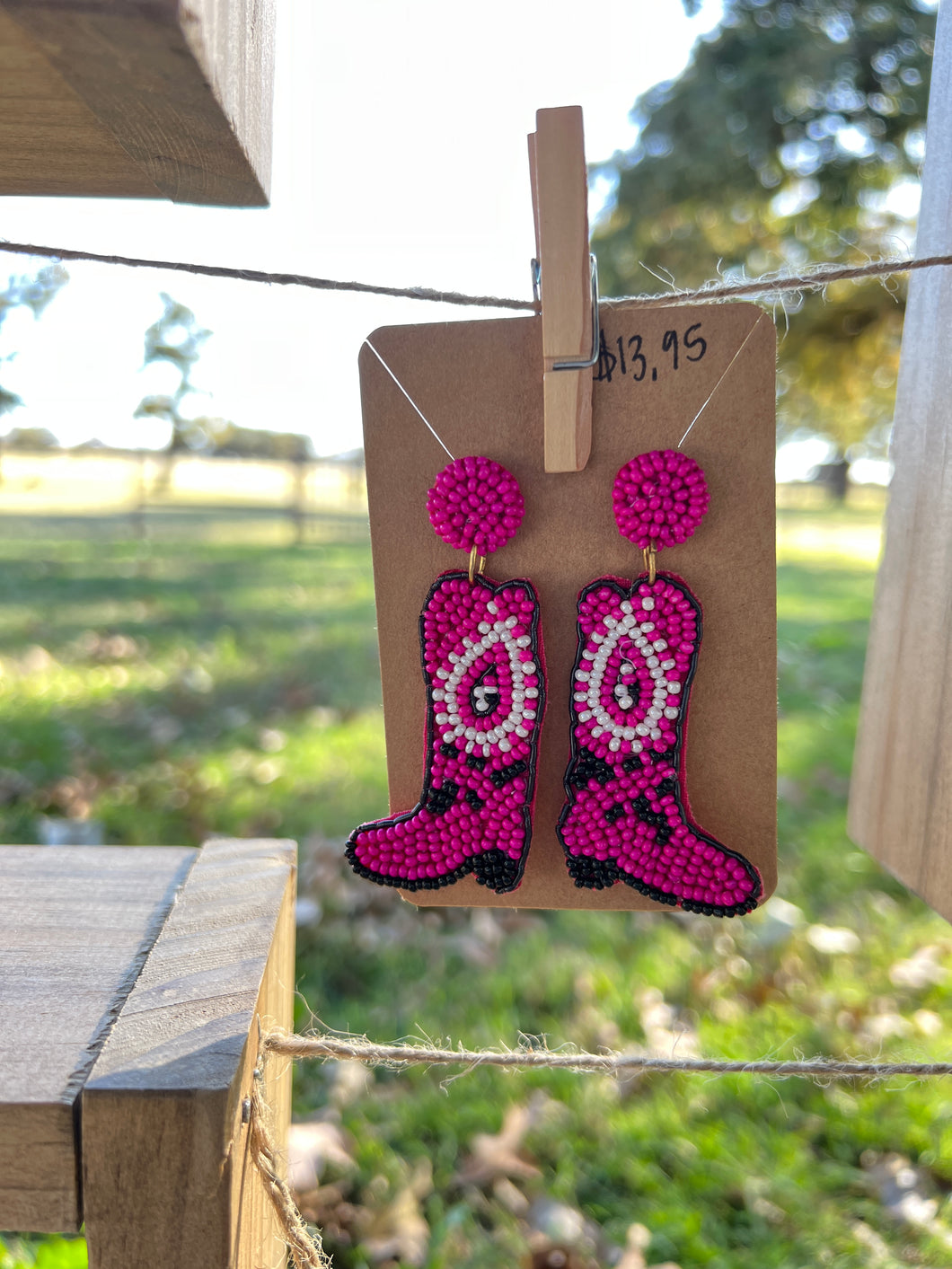 Pink Beaded Cowboy Boot Earrings 44