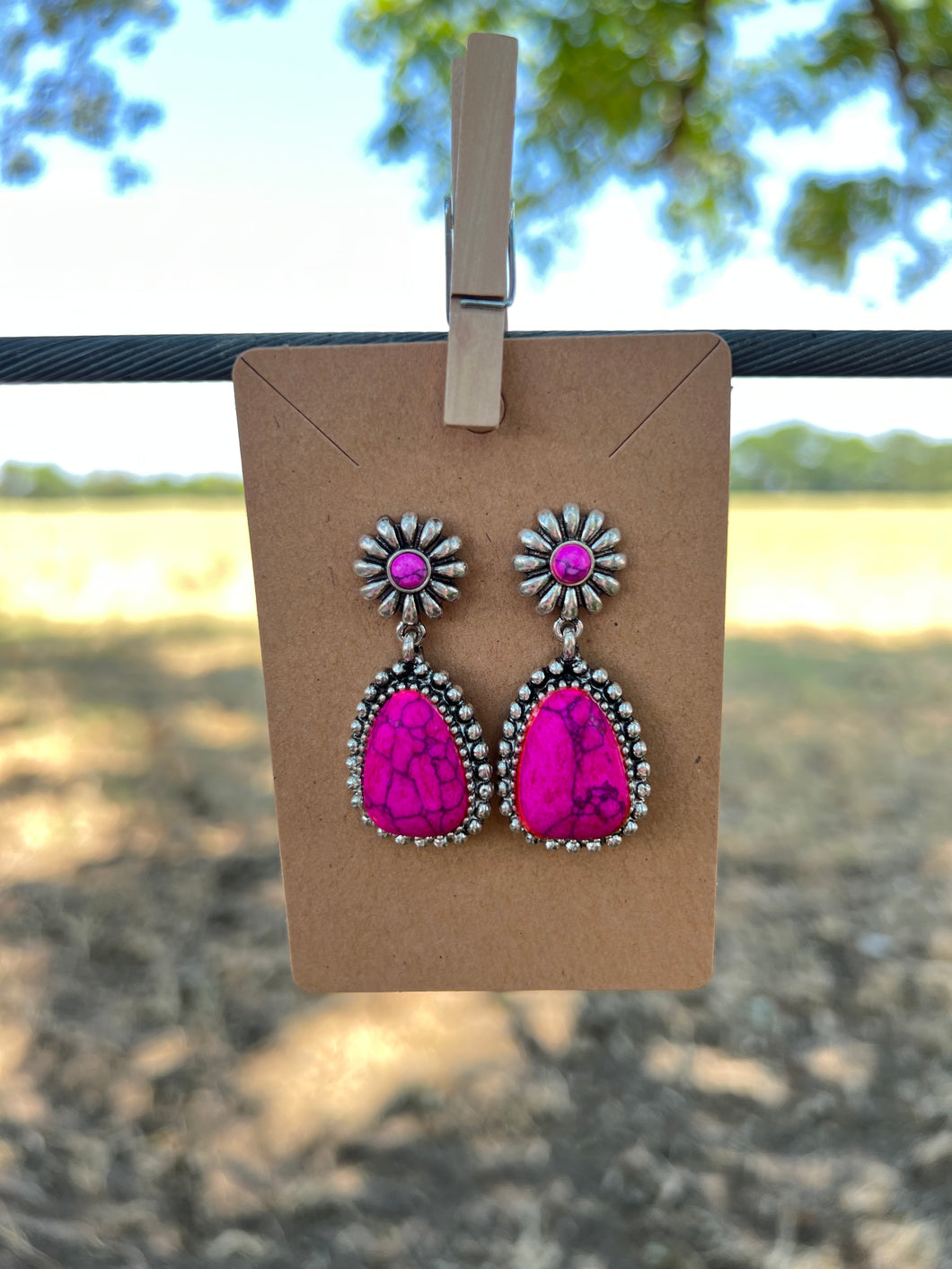 Pink Drop Post Stone Earrings