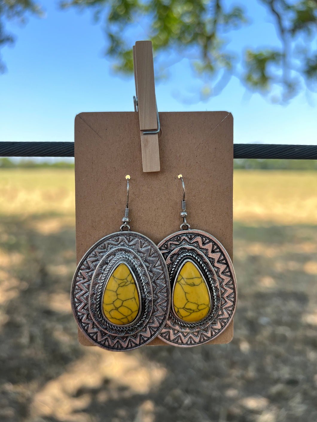 Yellow Tribal Stone Earrings