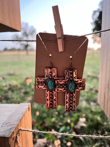 Bronze Cross with Turquoise Stone Earrings 13