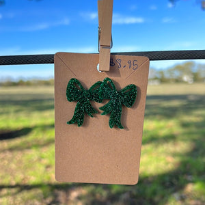 Green Glitter Bow Earrings 271