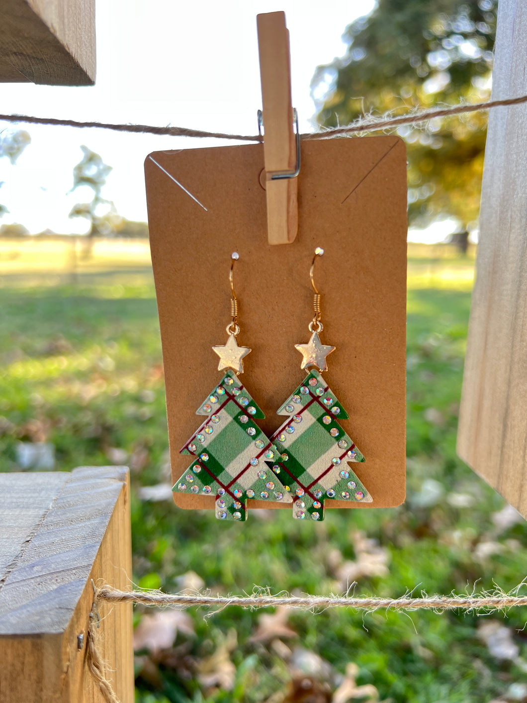 Green Plaid Tree Earrings C14