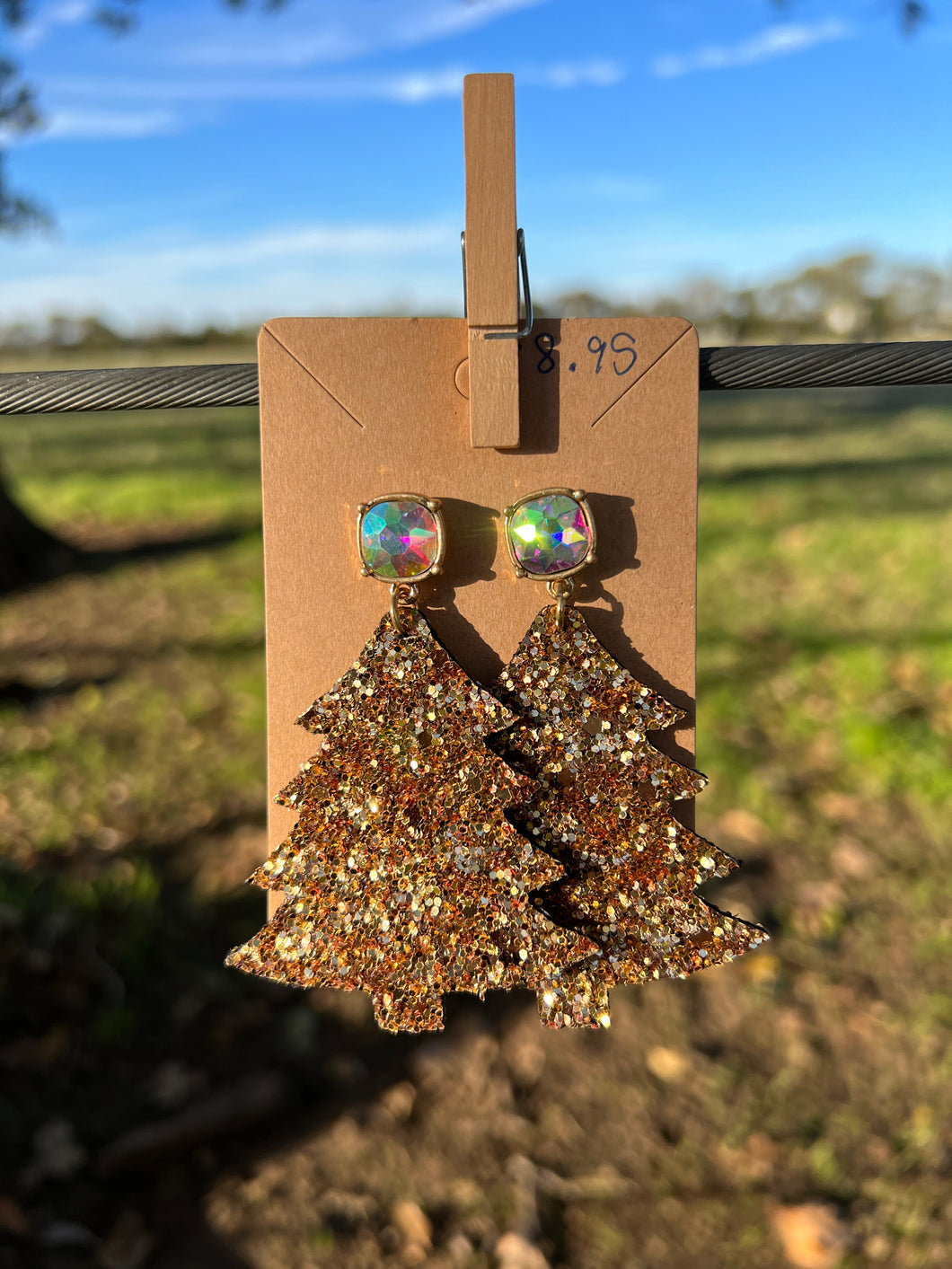 Gold Glitter Tree Earrings 273