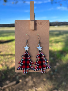 Red Plaid Tree Earrings 274