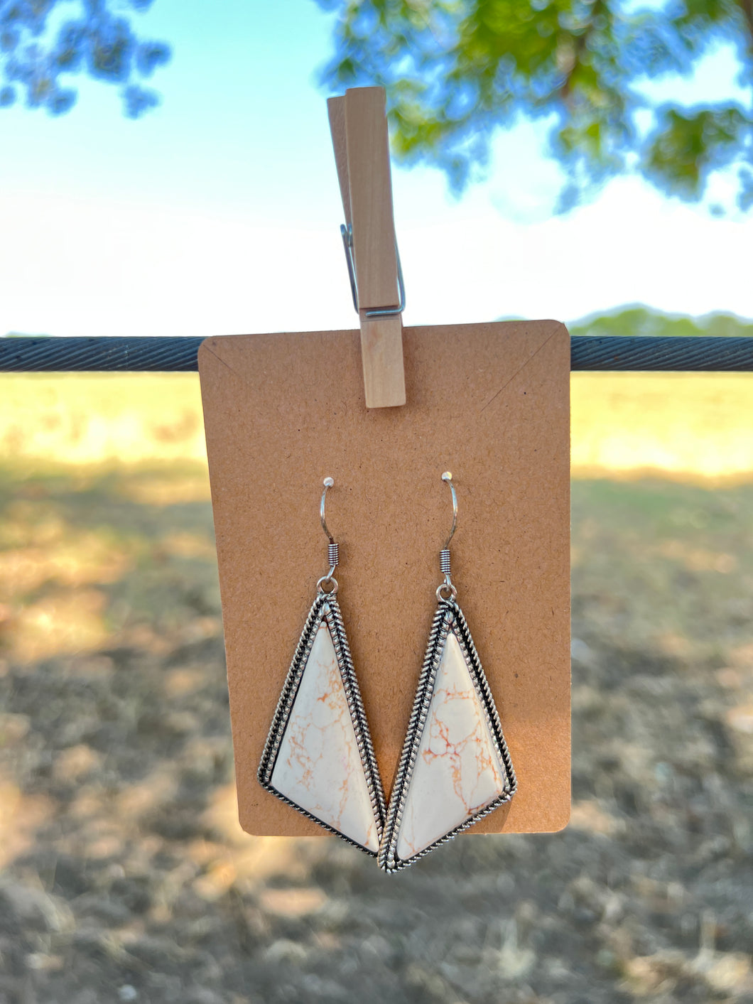White Triangle Stone Earrings